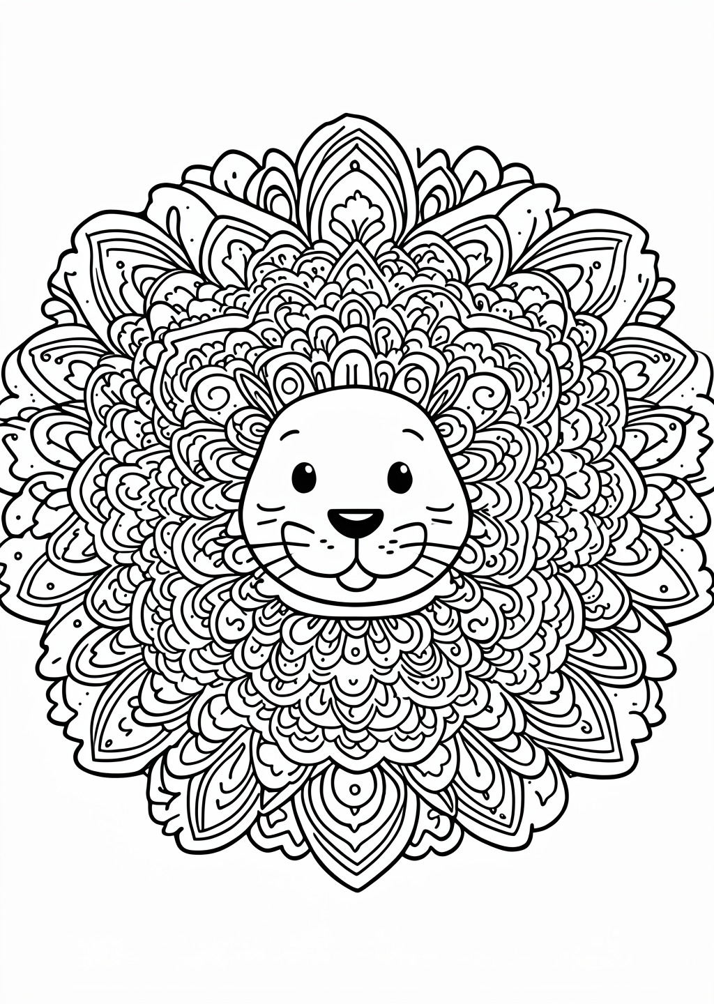 Lion Mandala Coloring Page – line art