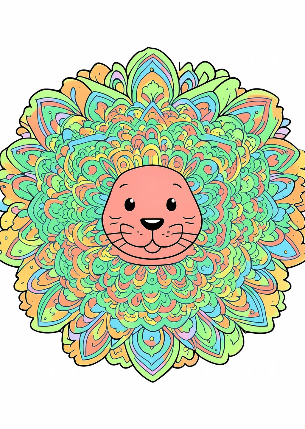 Lion Mandala Coloring Page – colored example