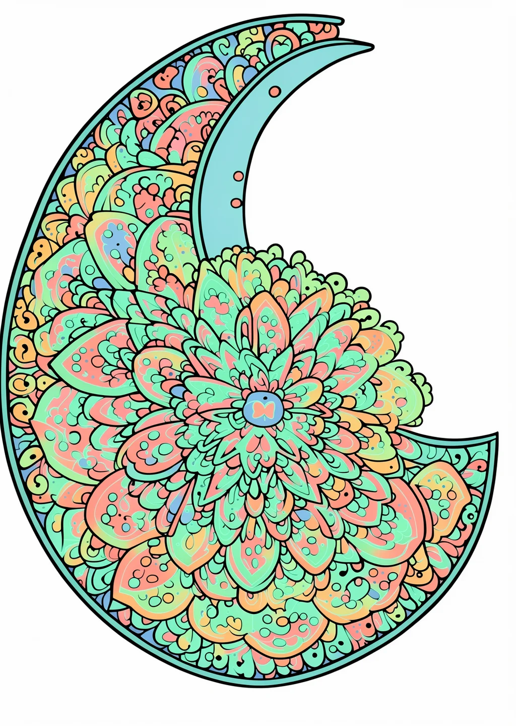 Moon Mandala Coloring Page – colored example