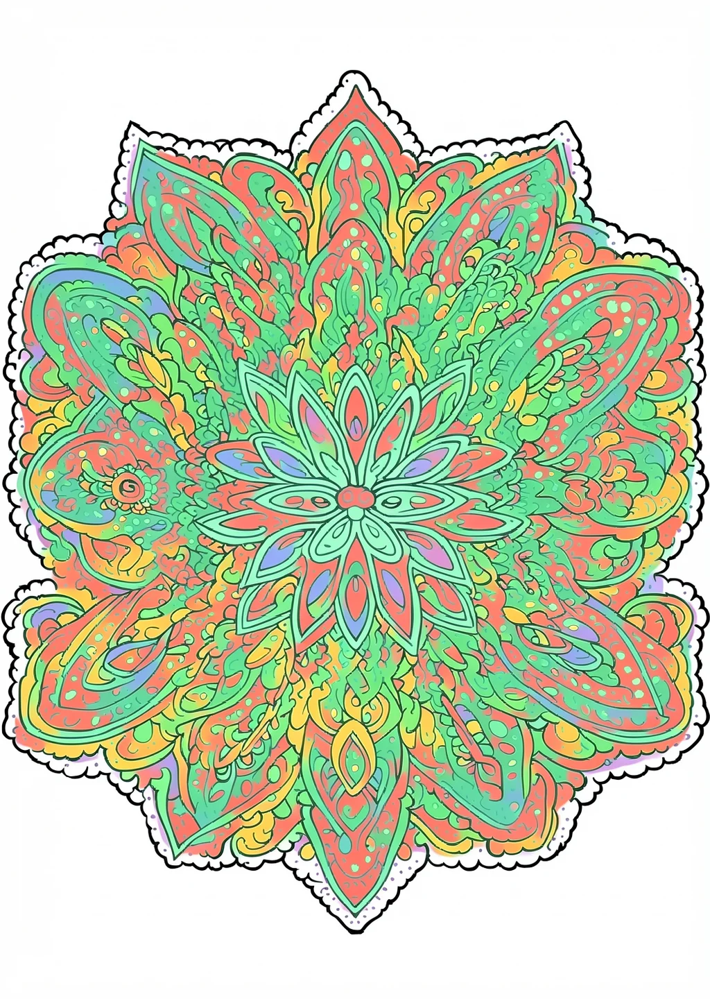 Paisley Mandala Coloring Page – colored example