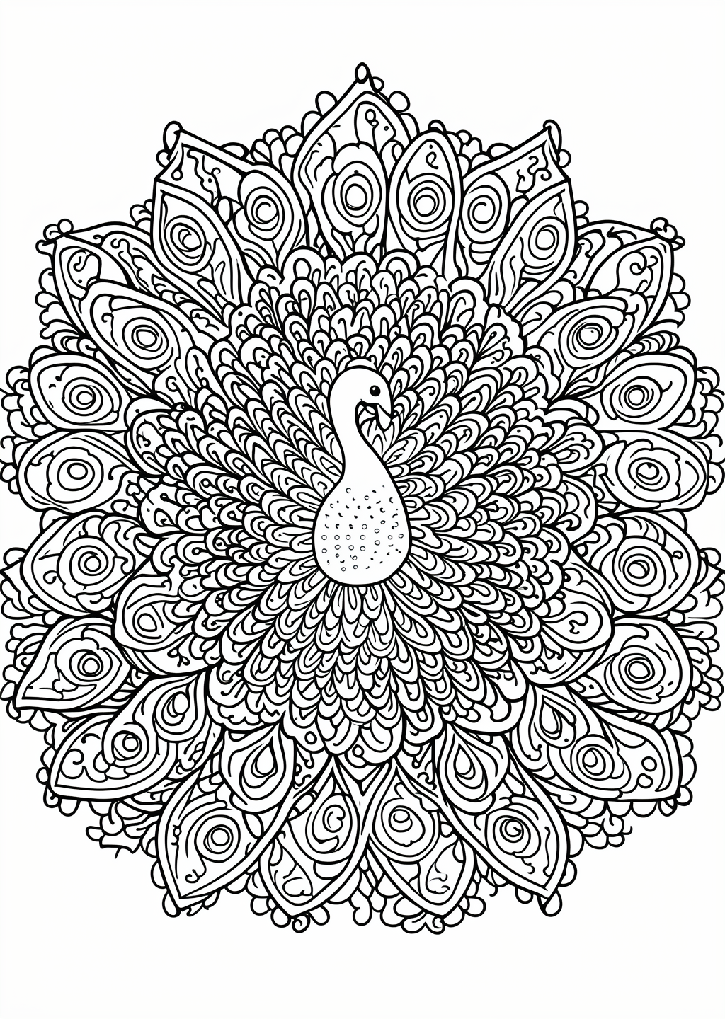 Peacock Mandala Coloring Page – line art