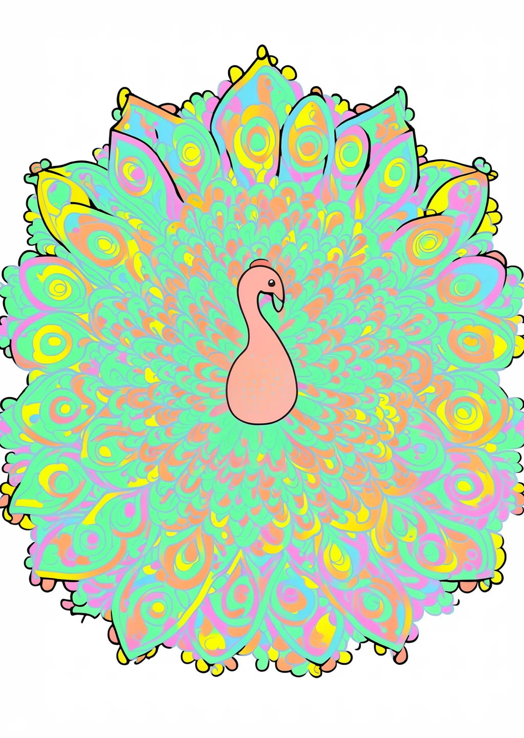 Peacock Mandala Coloring Page – colored example
