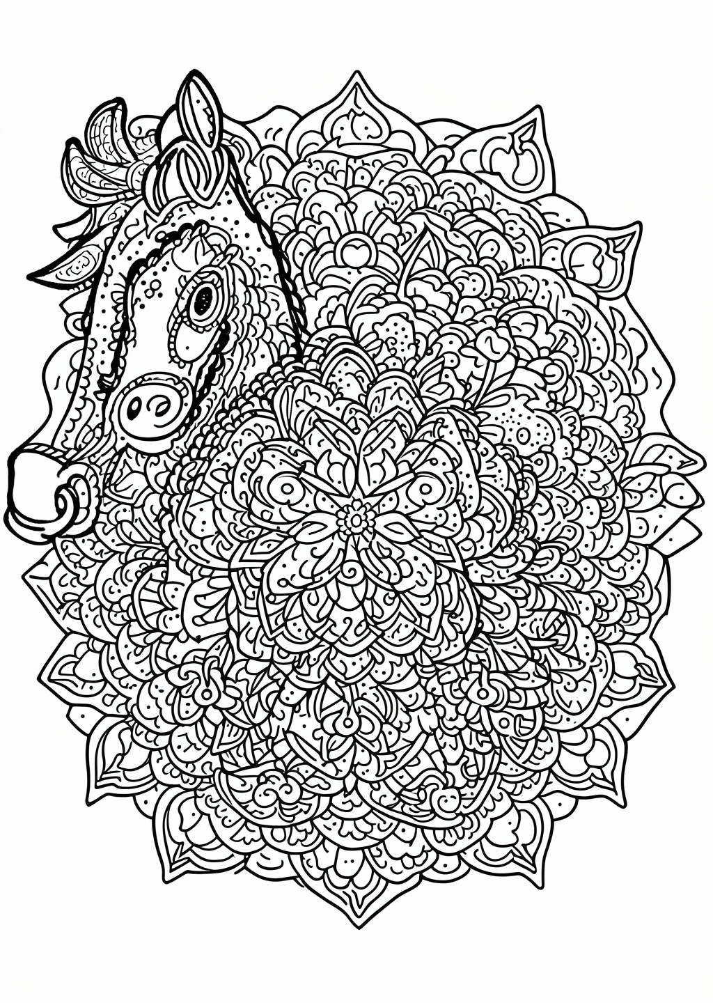 Horse Mandala Coloring Page – line art