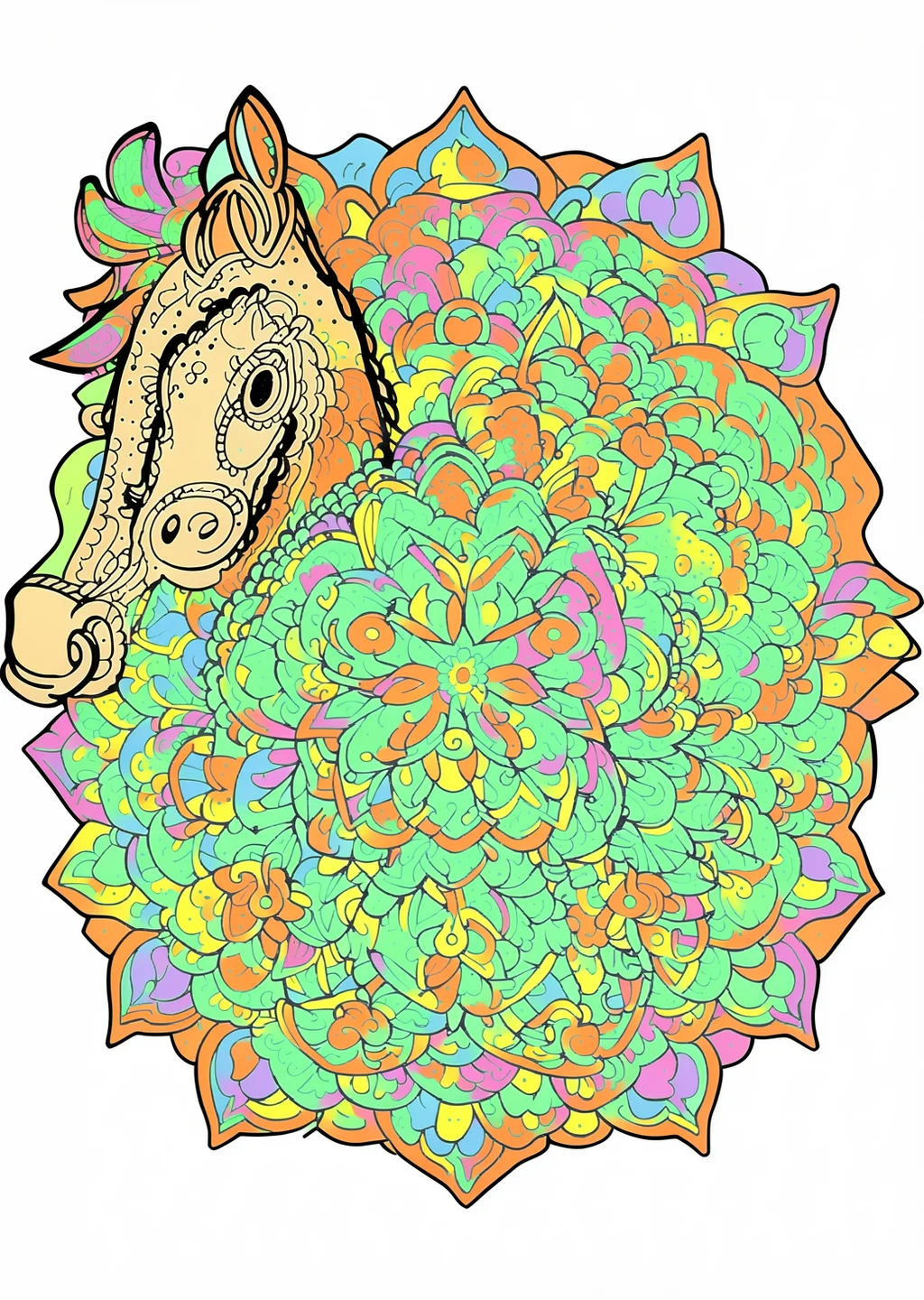 Horse Mandala Coloring Page – colored example