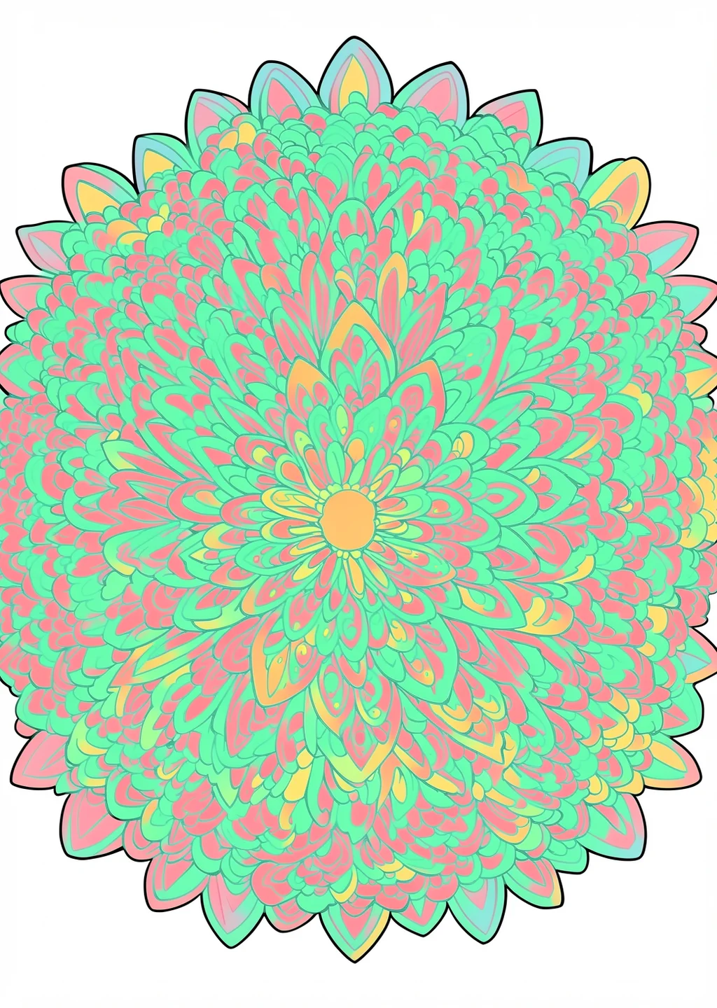 Round Mandala Coloring Page – colored example