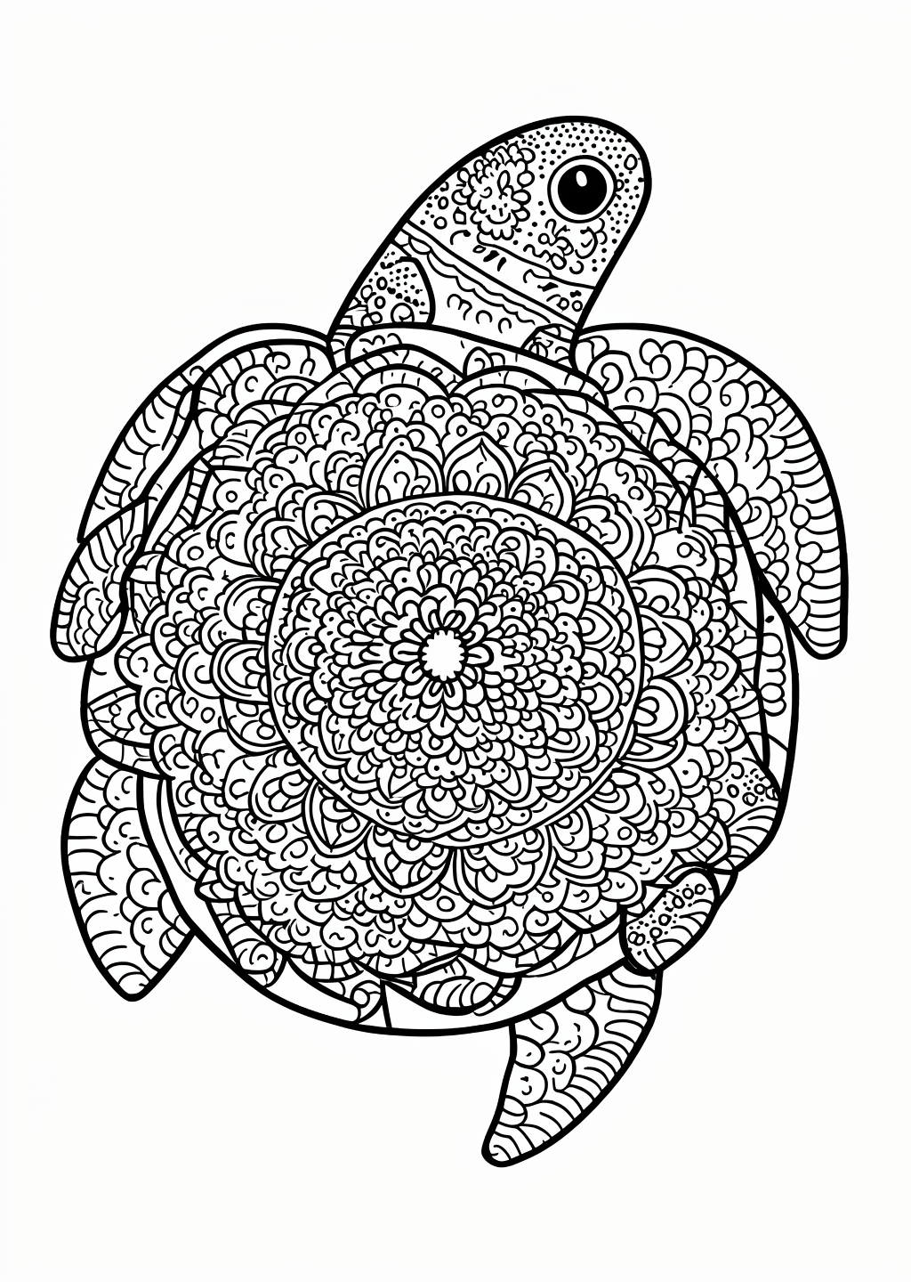 Turtle Mandala Coloring Page – line art