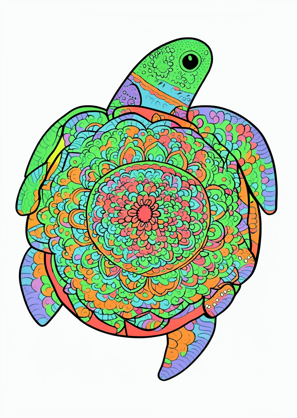 Turtle Mandala Coloring Page – colored example