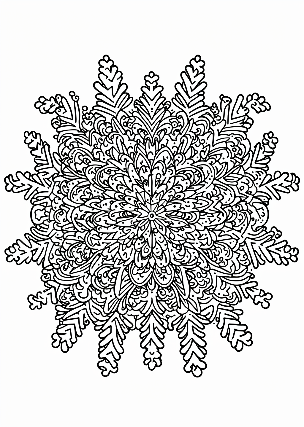 Snowflake Mandala Coloring Page – line art