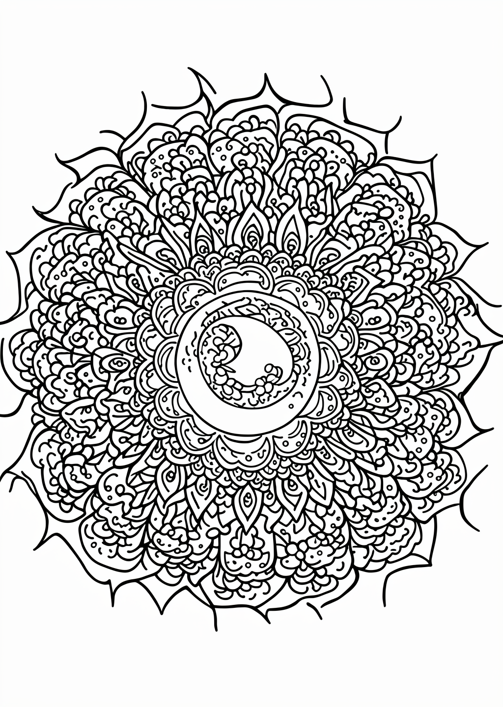 Sun and Moon Mandala Coloring Page – line art
