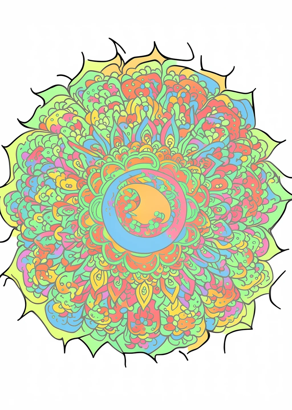 Sun and Moon Mandala Coloring Page – colored example