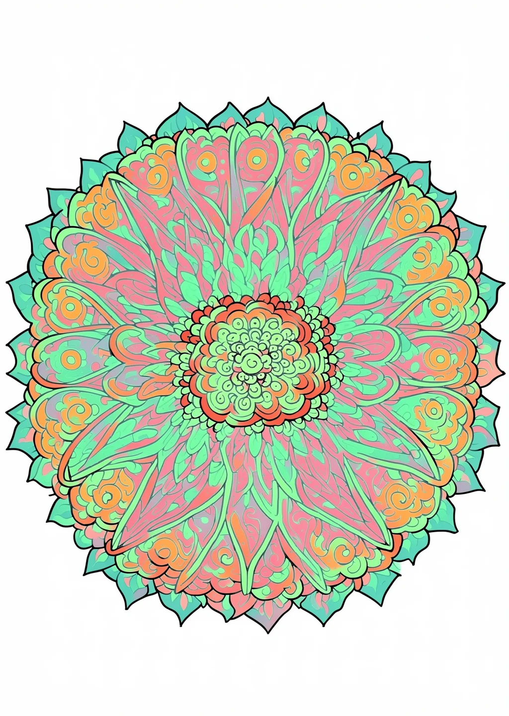 Mandala Sun Strahlen Coloring Page – colored example