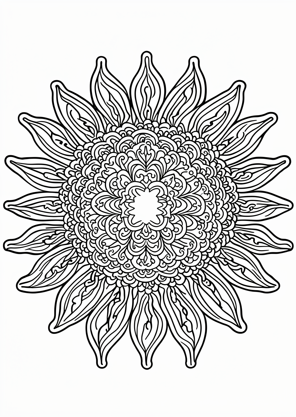 Sun Mandala Coloring Page – line art