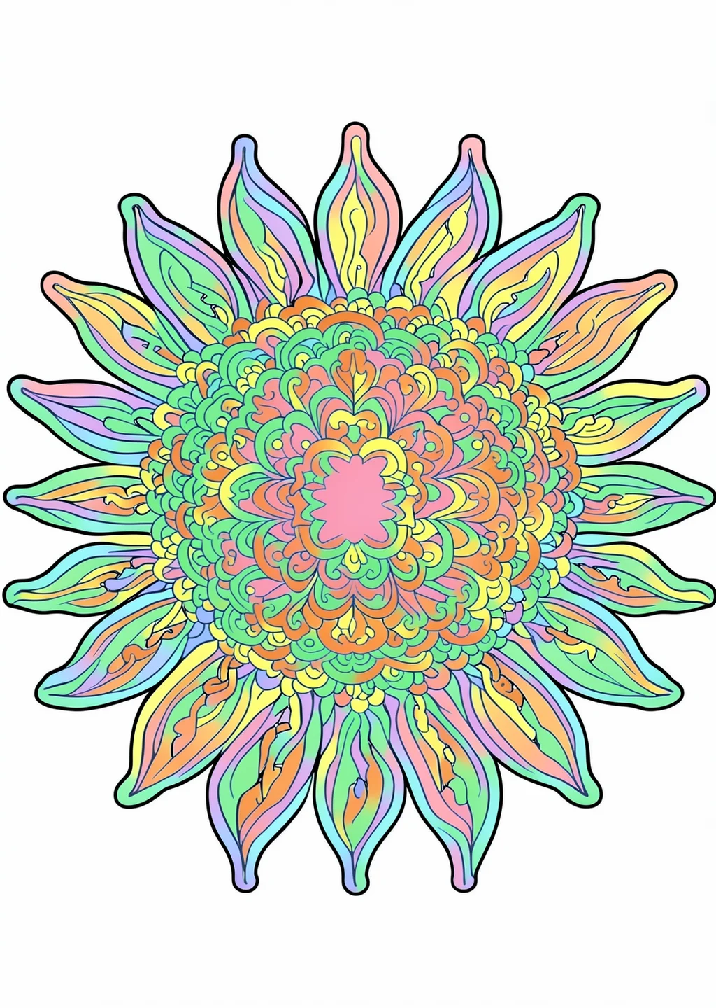 Sun Mandala Coloring Page – colored example