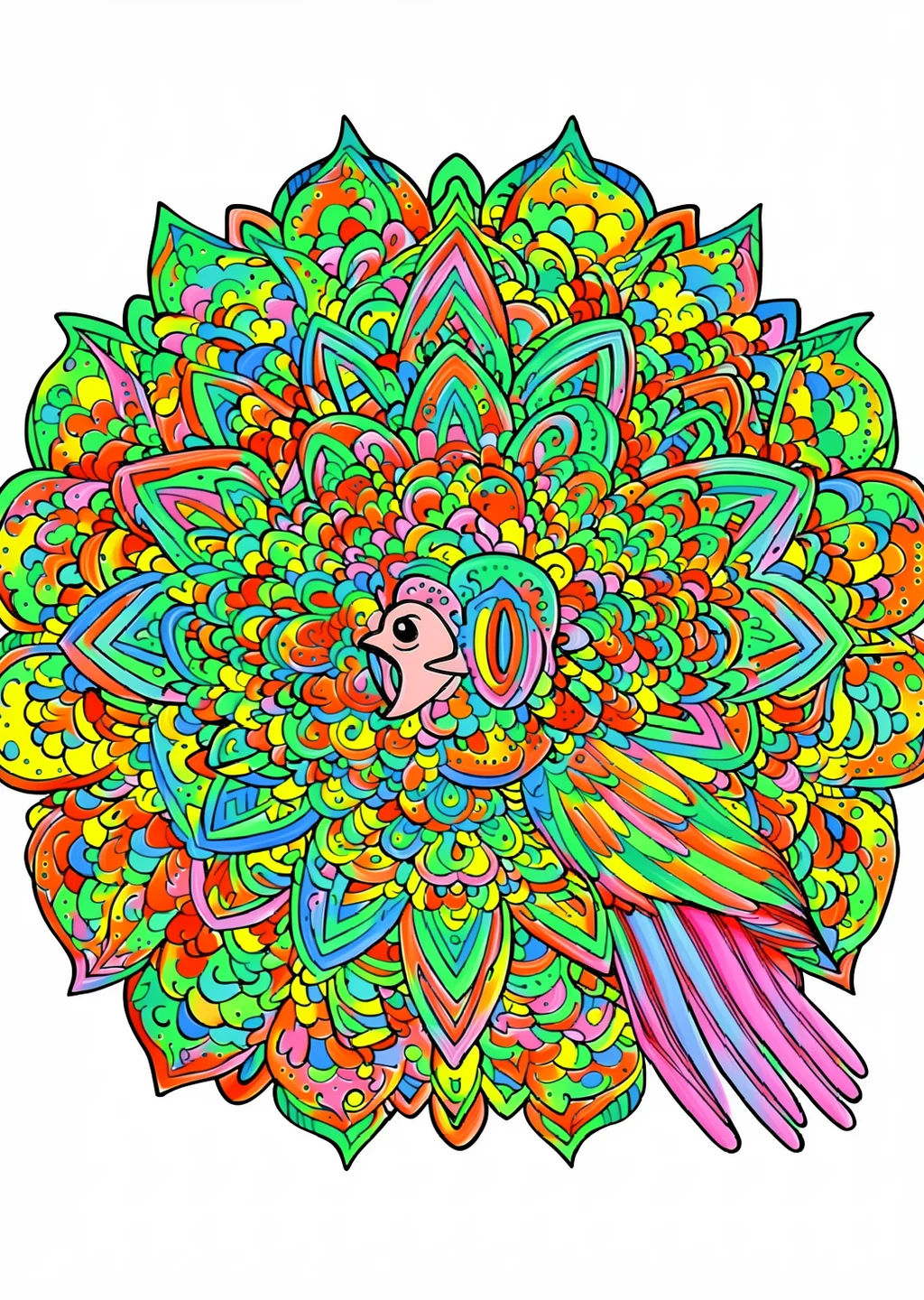 Mandala Voegel Coloring Page – colored example
