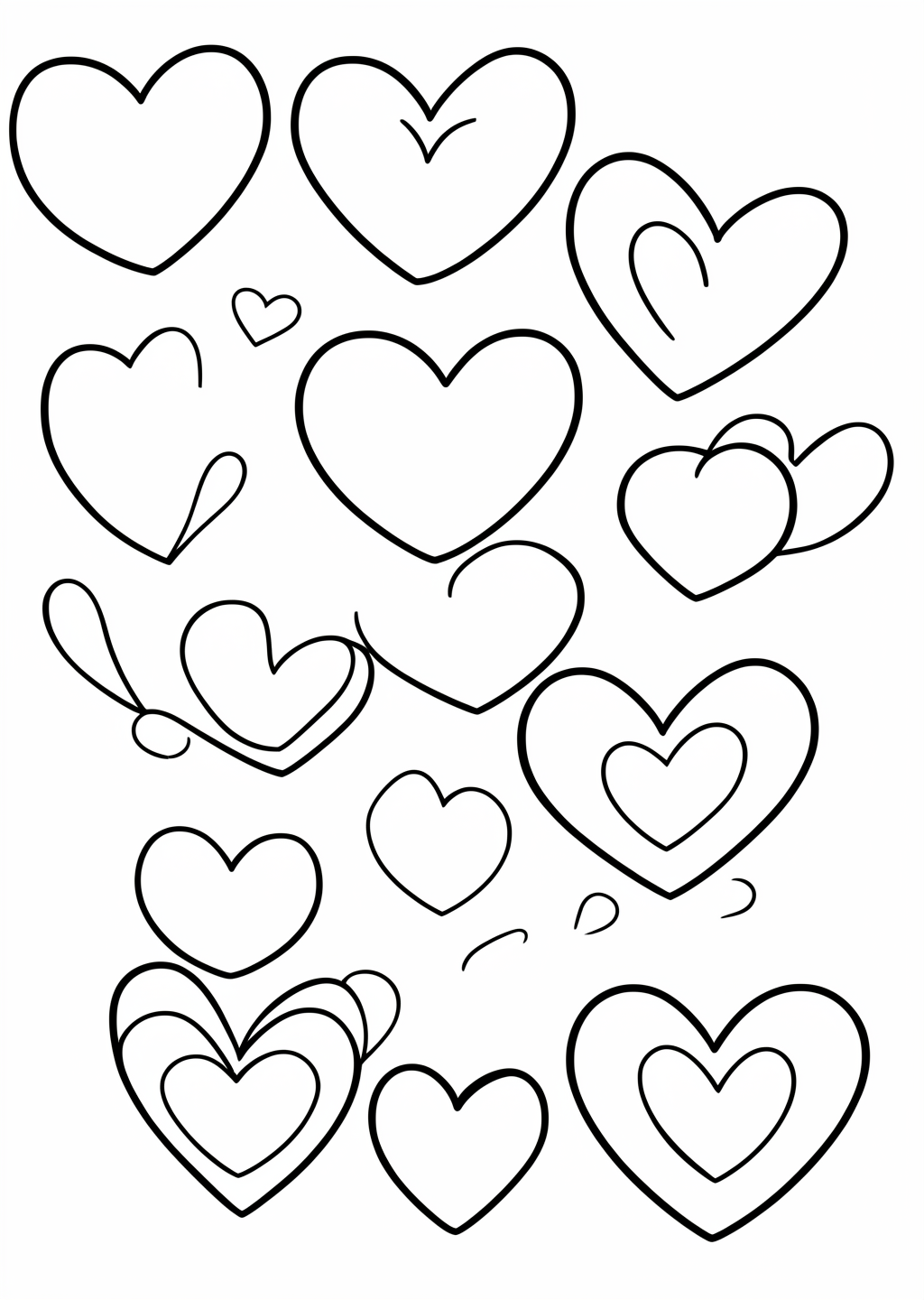 Desenho para colorir: formas de coração – line art