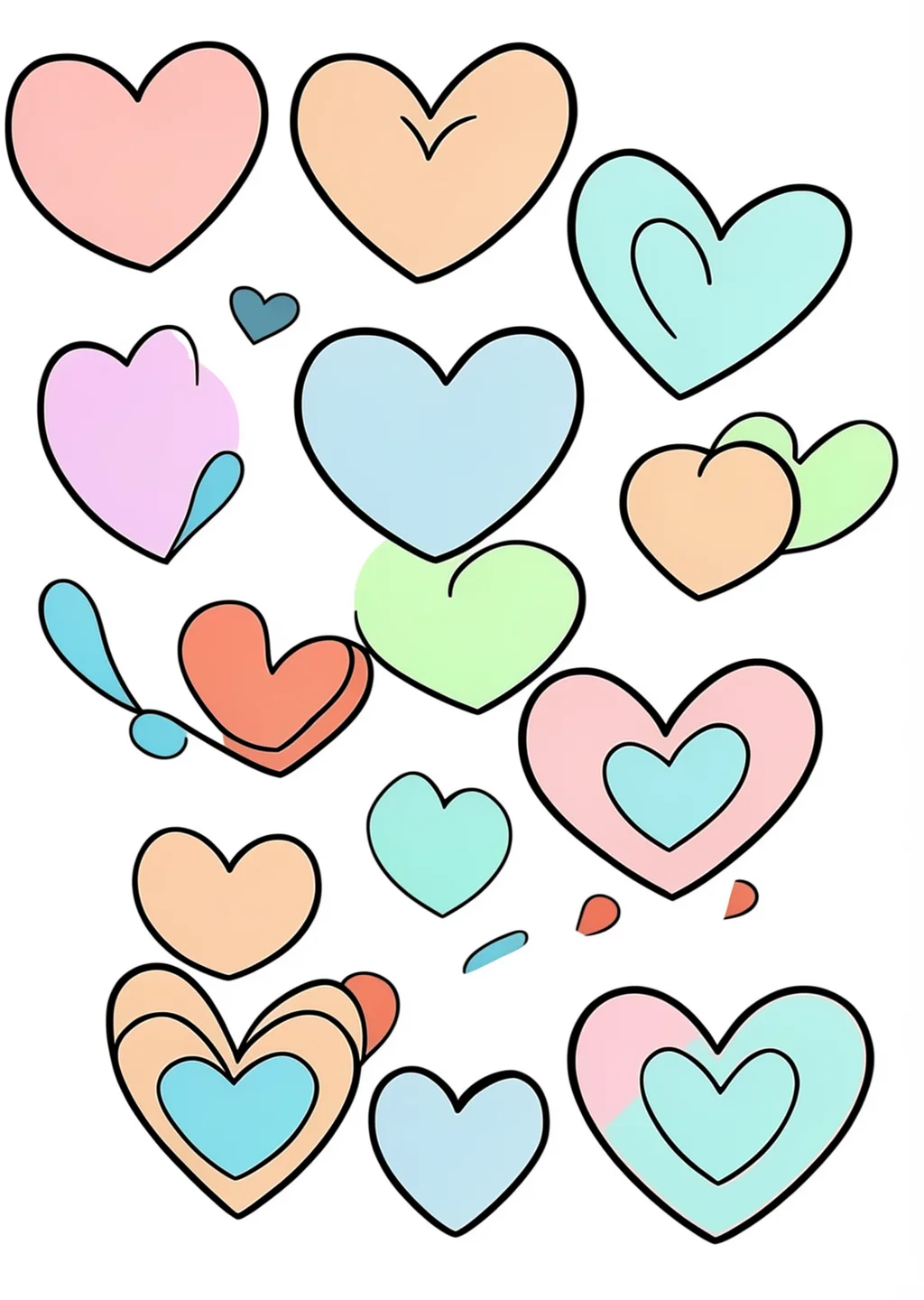 Desenho para colorir: formas de coração – colored example
